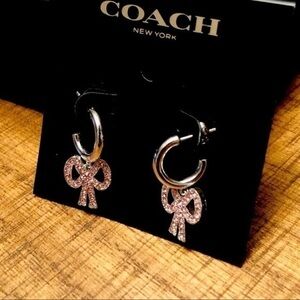 Coach Silver Pave Bow Hoop Earrings NWT | Crystal Bow Charm Earrings